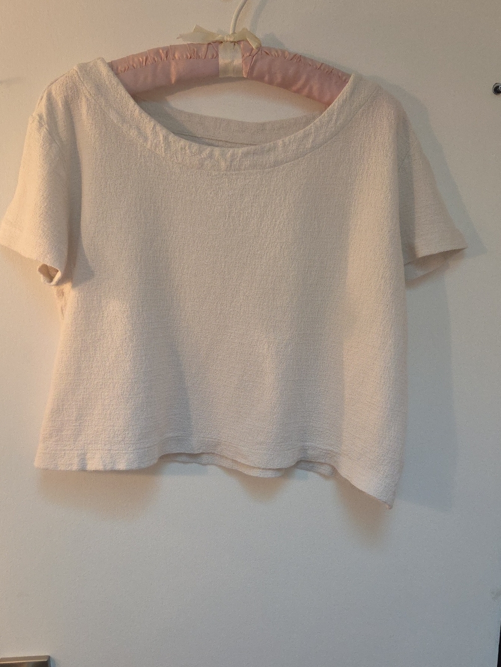 GAP Cream Short-Sleeve Cropped Boxy Textured Top